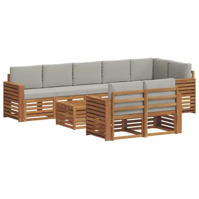vidaXL Sedežne garniture z blazino 9 pcs Naravna in svetlo siva