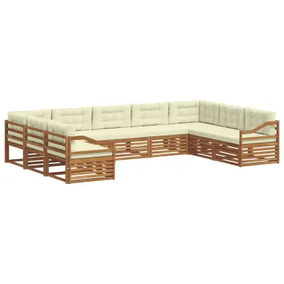 vidaXL Zunanja garnitura za sedenje z blazino 9 pcs Naravna in smetana