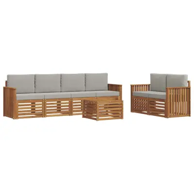 vidaXL Zunanja garnitura za sedenje 7 pcs Naravna in svetlo siva