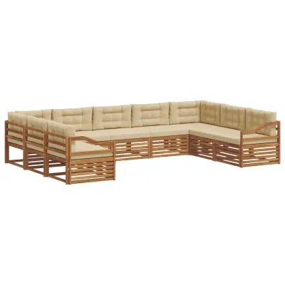 vidaXL Zunanja garnitura za sedenje z blazino 9 pcs Naravna in bež