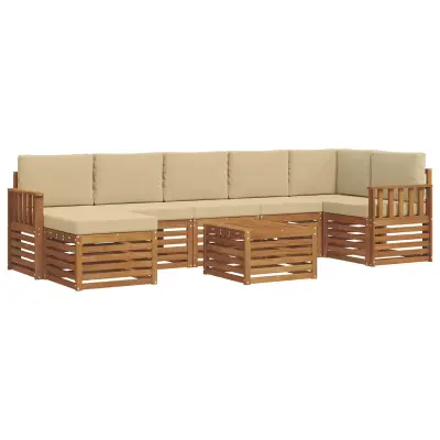 vidaXL Zunanja garnitura za sedenje z blazino 8 pcs Naravna in bež
