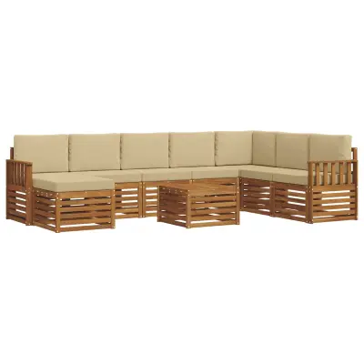 vidaXL Zunanja garnitura za sedenje z blazino 9 pcs Naravna in bež