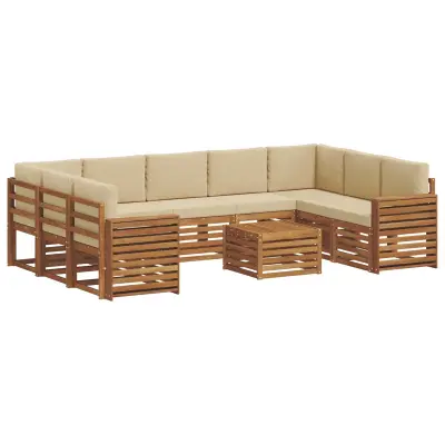 vidaXL Sedežne garniture 10 pcs Naravna in bež Masiven les akacije