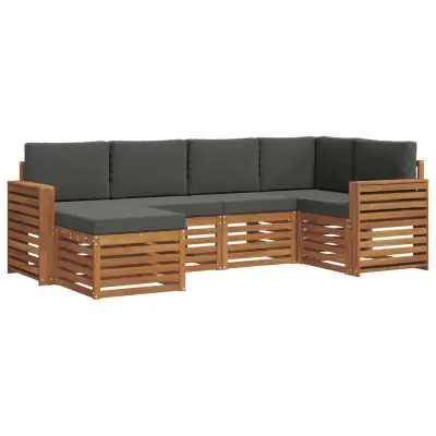 vidaXL Kotna sedežna garnitura z blazino 6 pcs Naravna in antracitna