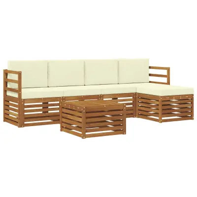 vidaXL Zunanja garnitura za sedenje z blazino 6 pcs Naravna in smetana