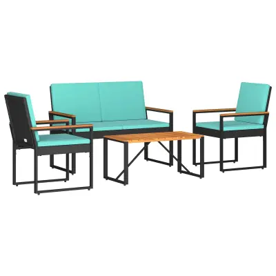 vidaXL Zunanji pohištveni set 4 pcs Črna in turkizna poli ratan