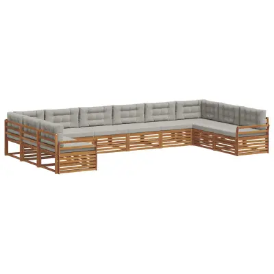 vidaXL Sedežne garniture z blazino 7 pcs Naravna in svetlo siva