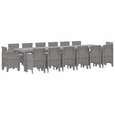 vidaXL Komplet za jedilnico v vrtu 15 pcs Svetlo siva Polt rattan