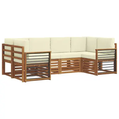 vidaXL Kotna sedežna garnitura z blazino 6 pcs Naravna in smetana