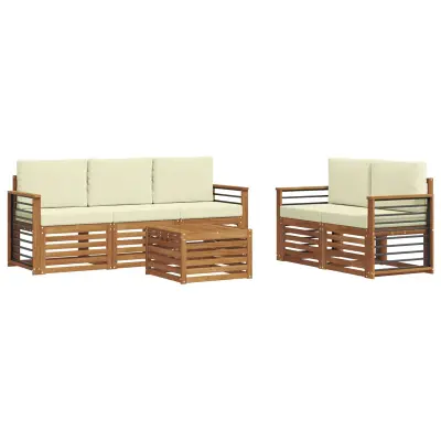 vidaXL Sedežne garniture 6 pcs Naravna in smetana Masiven les akacije