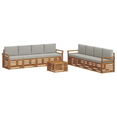 vidaXL Sedežne garniture z blazino 9 pcs Naravna in svetlo siva
