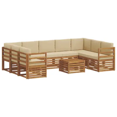 vidaXL Sedežne garniture 10 pcs Naravna in bež Masiven les akacije