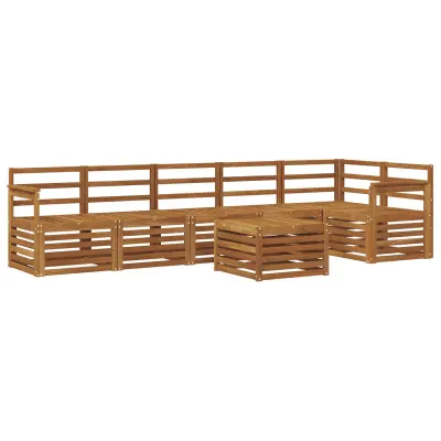 vidaXL Kotna sedežna garnitura 7 pcs Naravna Masiven les akacije
