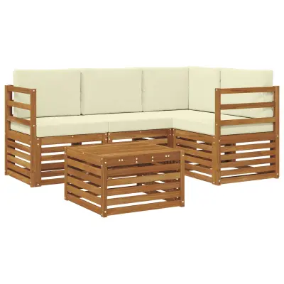 vidaXL Zunanja garnitura za sedenje z blazino 5 pcs Naravna in smetana