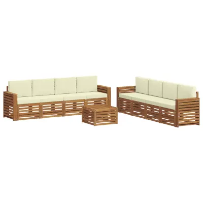 vidaXL Sedežne garniture 9 pcs Naravna in smetana Masiven les akacije