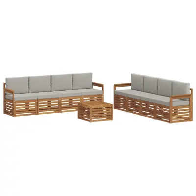 vidaXL Sedežne garniture z blazino 9 pcs Naravna in svetlo siva