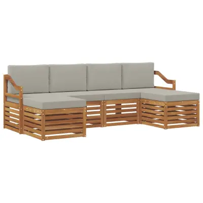 vidaXL Sedežne garniture z blazino 6 pcs Naravna in svetlo siva