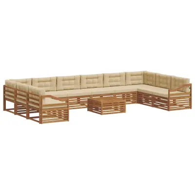 vidaXL Sedežne garniture 11 pcs Naravna in bež Masiven les akacije