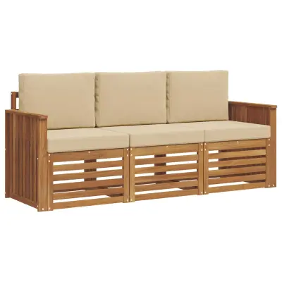 vidaXL Sedežne garniture 3 pcs Naravna in bež Masiven les akacije