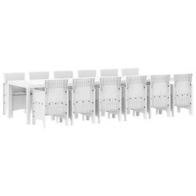vidaXL Komplet za jedilnico v vrtu 13 pcs Bela Polt rattan