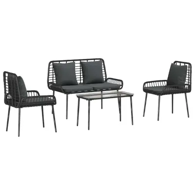 vidaXL Set vrtn furniture z blazino 4 pcs Črna in krem poli ratan
