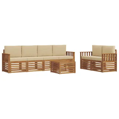 vidaXL Zunanja garnitura za sedenje z blazino 7 pcs Naravna in bež