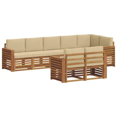 vidaXL Sedežne garniture 8 pcs Naravna in bež Masiven les akacije