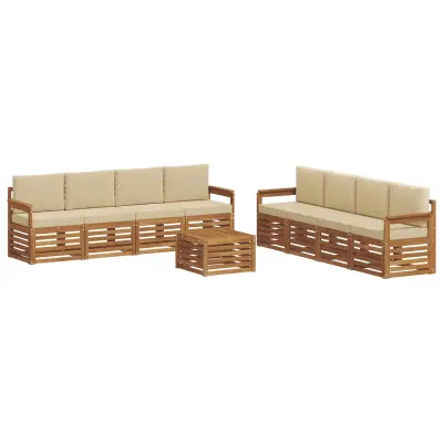 vidaXL Sedežne garniture 9 pcs Naravna in bež Masiven les akacije