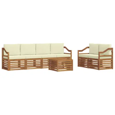 vidaXL Zunanja garnitura za sedenje z blazino 7 pcs Naravna in smetana