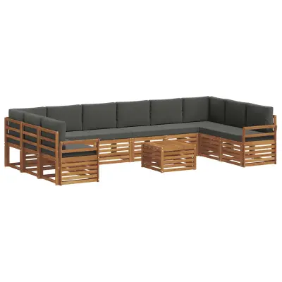 vidaXL Zunanja garnitura za sedenje 11 pcs Naravna in antracitna