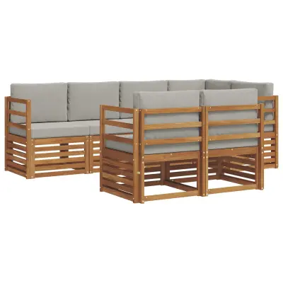 vidaXL Kotna sedežna garnitura z blazino 7 pcs Naravna in svetlo siva