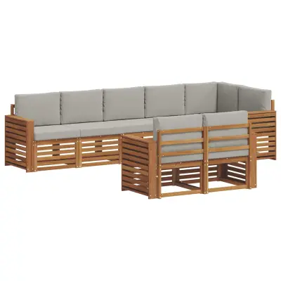 vidaXL Sedežne garniture z blazino 8 pcs Naravna in svetlo siva