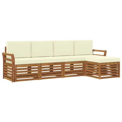 vidaXL Zunanja garnitura za sedenje z blazino 5 pcs Naravna in smetana