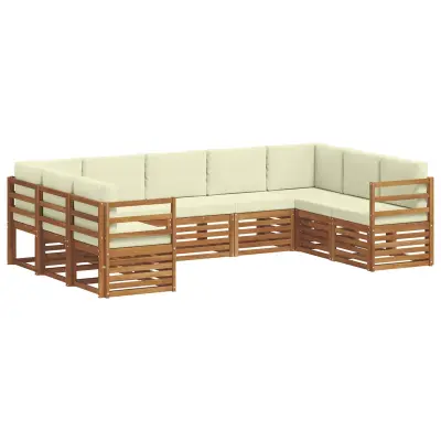 vidaXL Kotna sedežna garnitura z blazino 9 pcs Naravna in smetana