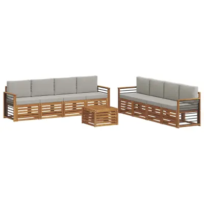 vidaXL Sedežne garniture z blazino 9 pcs Naravna in svetlo siva