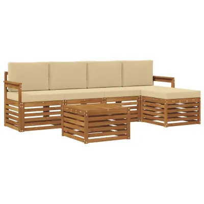 vidaXL Zunanja garnitura za sedenje z blazino 6 pcs Naravna in bež