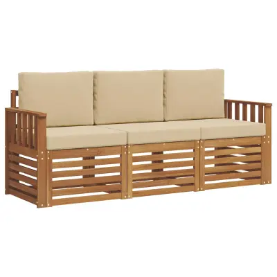 vidaXL Sedežne garniture 3 pcs Naravna in bež Masiven les akacije
