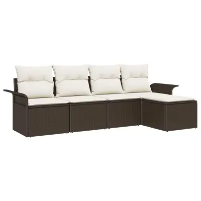 vidaXL Zunanji kavč z blazino 5 pcs Rjava poli ratan