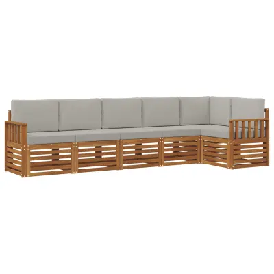 vidaXL Kotna sedežna garnitura z blazino 6 pcs Naravna in svetlo siva