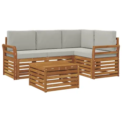 vidaXL Zunanja garnitura za sedenje 5 pcs Naravna in svetlo siva