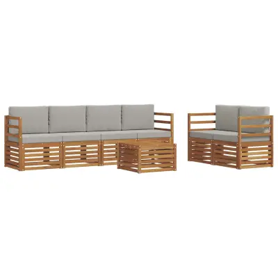 vidaXL Zunanja garnitura za sedenje 7 pcs Naravna in svetlo siva