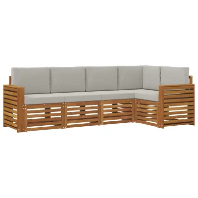 vidaXL Kotna sedežna garnitura z blazino 5 pcs Naravna in svetlo siva