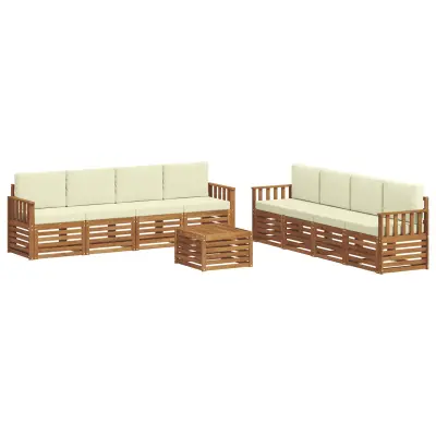 vidaXL Sedežne garniture 9 pcs Naravna in smetana Masiven les akacije