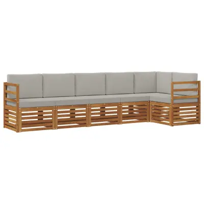 vidaXL Kotna sedežna garnitura z blazino 6 pcs Naravna in svetlo siva