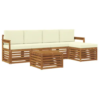 vidaXL Zunanja garnitura za sedenje z blazino 6 pcs Naravna in smetana
