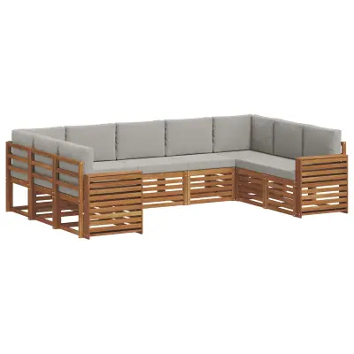 vidaXL Kotna sedežna garnitura z blazino 9 pcs Naravna in svetlo siva