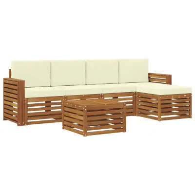 vidaXL Zunanja garnitura za sedenje z blazino 6 pcs Naravna in smetana