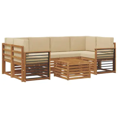 vidaXL Zunanja garnitura za sedenje z blazino 7 pcs Naravna in bež