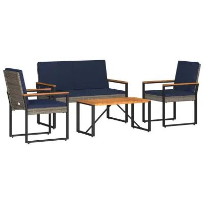 vidaXL Zunanji pohištveni set 4 pcs Siva in mornarsko modra poli ratan