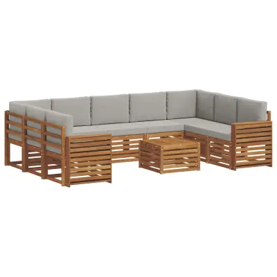 vidaXL Sedežne garniture z blazino 10 pcs Naravna in svetlo siva